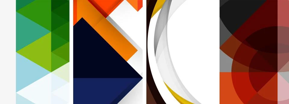 Sleek geometric abstract backgrounds composed of circles, lines, and triangles Illustrazione stock