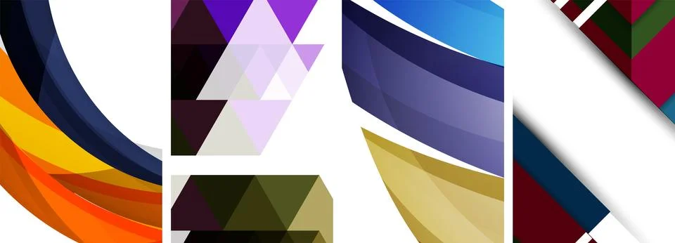 Sleek geometric abstract backgrounds composed of circles, lines, and triangles Stock Illustration