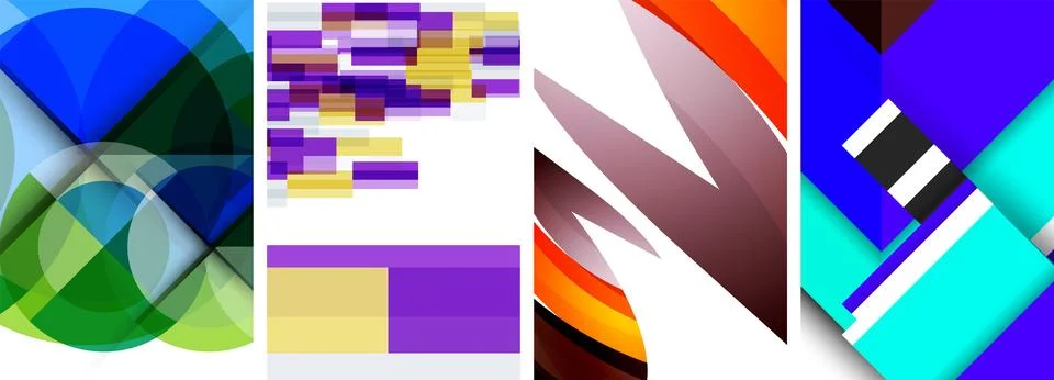 Sleek geometric abstract backgrounds composed of circles, lines, and triangles Illustrazione stock