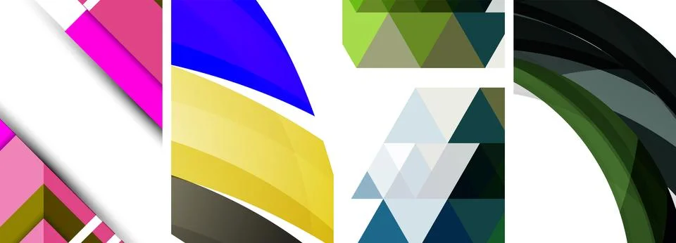 Sleek geometric abstract backgrounds composed of circles, lines, and triangles Stock Illustration