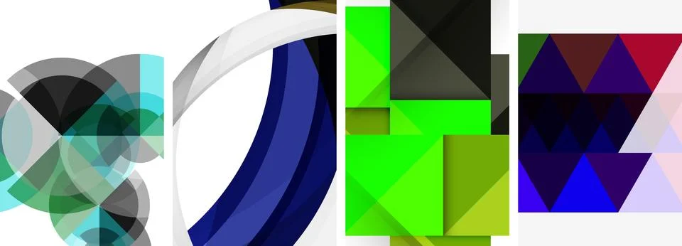 Sleek geometric abstract backgrounds composed of circles, lines, and triangles Illustrazione stock
