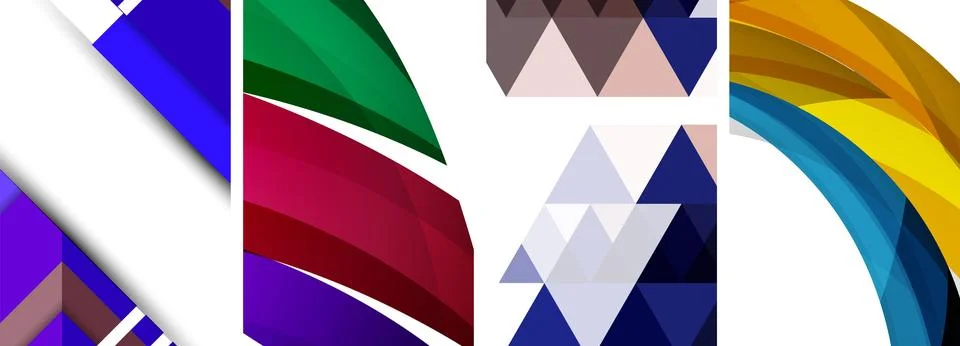 Sleek geometric abstract backgrounds composed of circles, lines, and triangles Stock Illustration