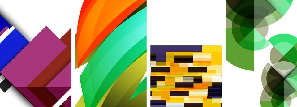 Sleek geometric abstract backgrounds composed of circles, lines, and triangles Stock Illustration
