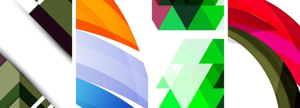 Sleek geometric abstract backgrounds composed of circles, lines, and triangles Illustrazione stock
