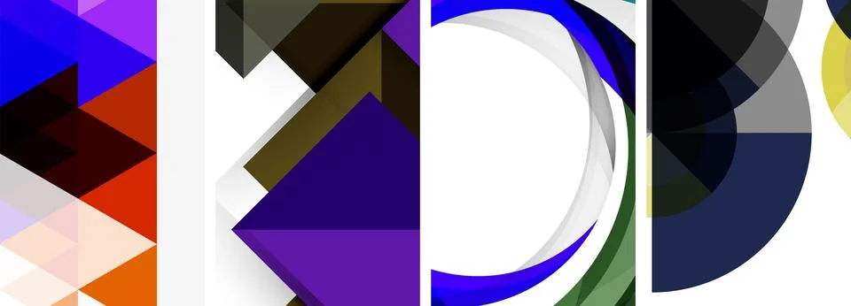 Sleek geometric abstract backgrounds composed of circles, lines, and triangles Stock Illustration