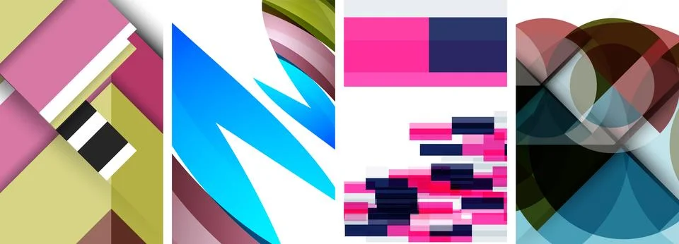 Sleek geometric abstract backgrounds composed of circles, lines, and triangles Illustrazione stock