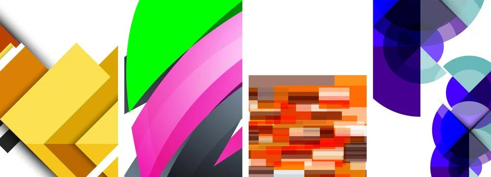 Sleek geometric abstract backgrounds composed of circles, lines, and triangles Stock Illustration