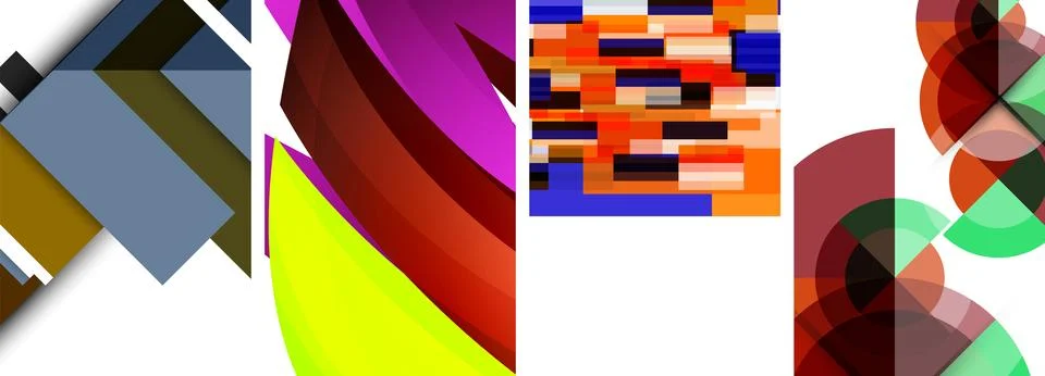 Sleek geometric abstract backgrounds composed of circles, lines, and triangles Stock Illustration