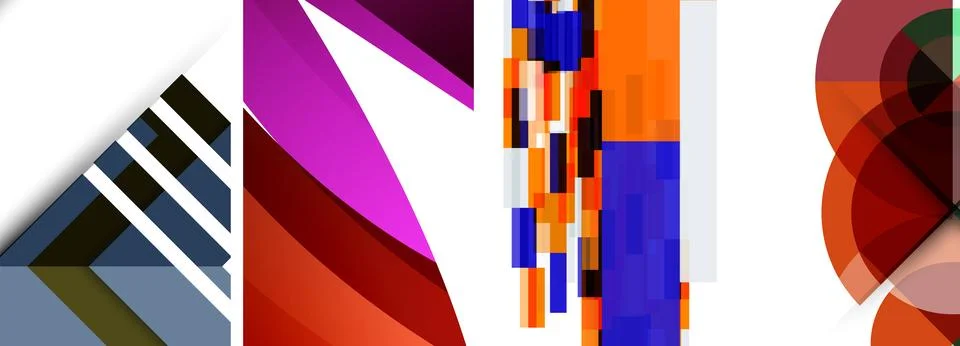 Sleek geometric abstract backgrounds composed of circles, lines, and triangles Stock Illustration
