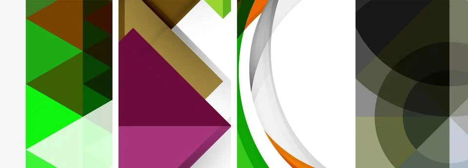 Sleek geometric abstract backgrounds composed of circles, lines, and triangles Stock Illustration