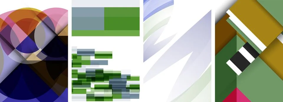 Sleek geometric abstract backgrounds composed of circles, lines, and triangles Stockillustratie