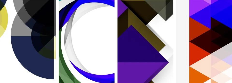 Sleek geometric abstract backgrounds composed of circles, lines, and triangles Stock Illustration