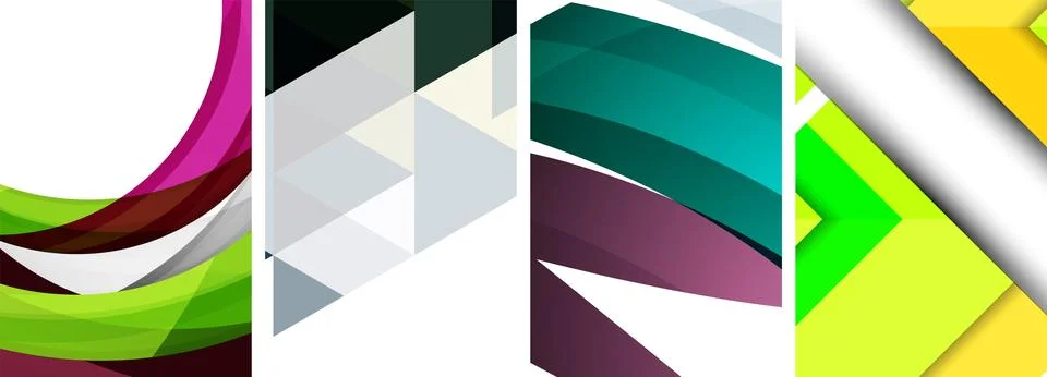 Sleek geometric abstract backgrounds composed of circles, lines, and triangles Stock Illustration