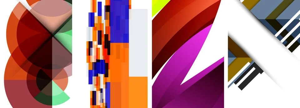 Sleek geometric abstract backgrounds composed of circles, lines, and triangles Stock Illustration