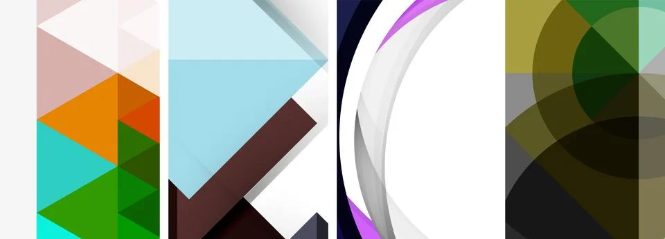 Sleek geometric abstract backgrounds composed of circles, lines, and triangles Stock Illustration