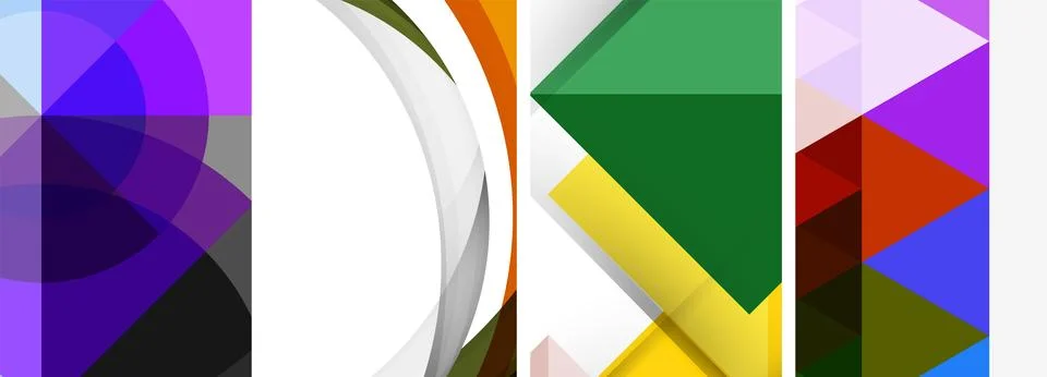 Sleek geometric abstract backgrounds composed of circles, lines, and triangles Stock Illustration