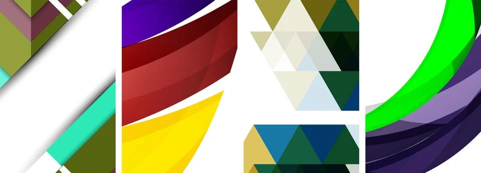 Sleek geometric abstract backgrounds composed of circles, lines, and triangles Stock Illustration