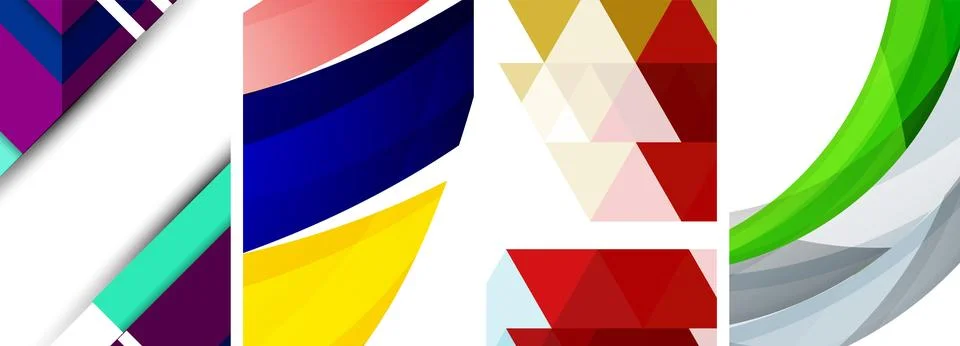 Sleek geometric abstract backgrounds composed of circles, lines, and triangles Illustrazione stock
