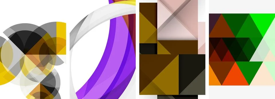 Sleek geometric abstract backgrounds composed of circles, lines, and triangles Stock Illustration