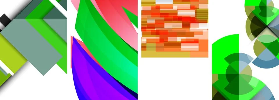 Sleek geometric abstract backgrounds composed of circles, lines, and triangles Stock Illustration