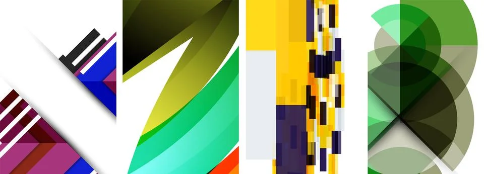 Sleek geometric abstract backgrounds composed of circles, lines, and triangles Stock Illustration