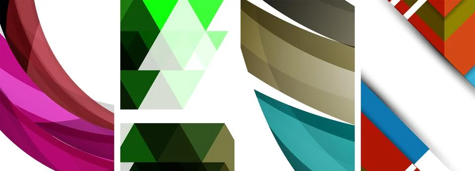 Sleek geometric abstract backgrounds composed of circles, lines, and triangles Stockillustratie