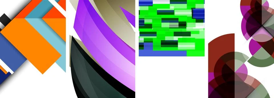 Sleek geometric abstract backgrounds composed of circles, lines, and triangles Stock Illustration