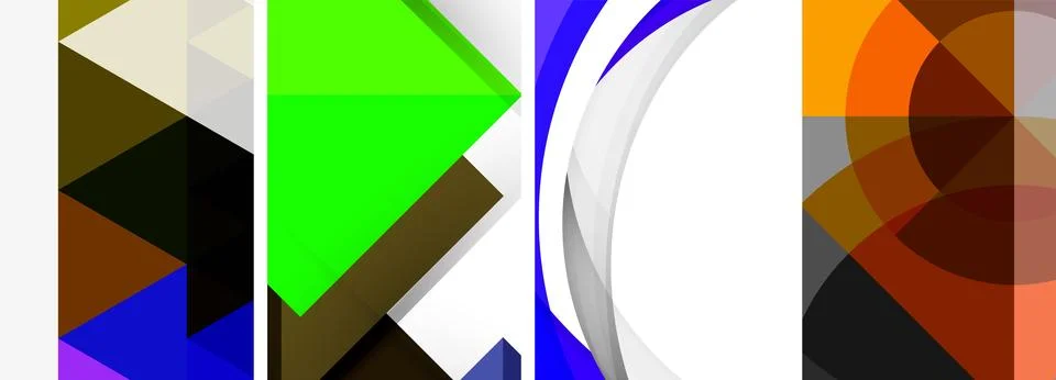 Sleek geometric abstract backgrounds composed of circles, lines, and triangles Stock Illustration
