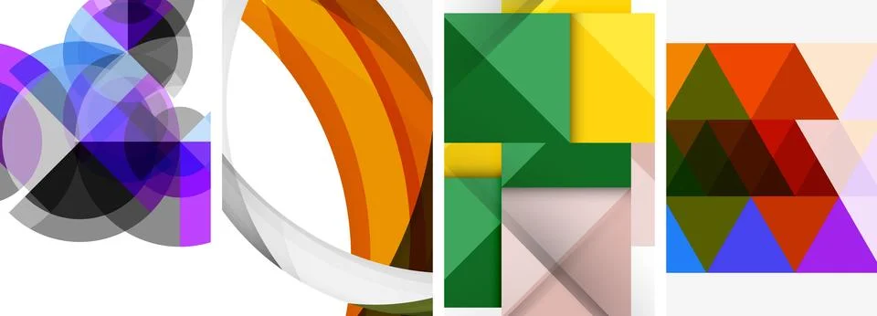 Sleek geometric abstract backgrounds composed of circles, lines, and triangles Stock Illustration