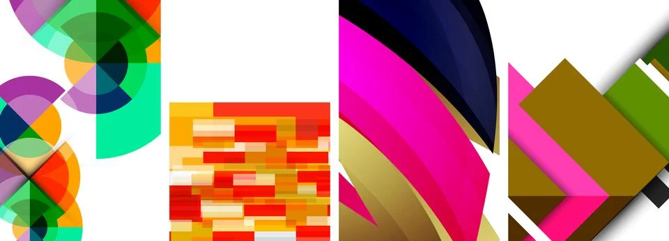 Sleek geometric abstract backgrounds composed of circles, lines, and triangles Stock Illustration