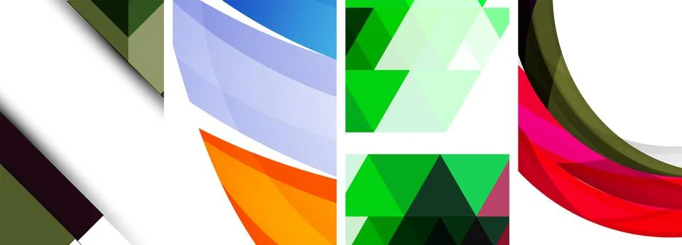 Sleek geometric abstract backgrounds composed of circles, lines, and triangles Stock Illustration