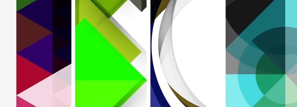 Sleek geometric abstract backgrounds composed of circles, lines, and triangles Stock Illustration