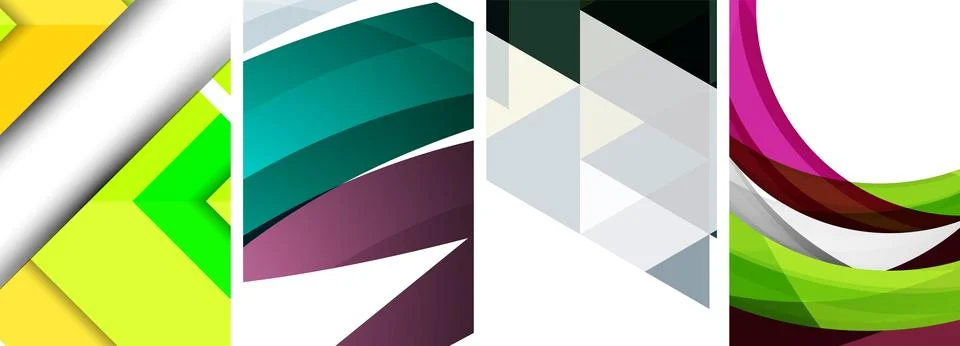 Sleek geometric abstract backgrounds composed of circles, lines, and triangles Stock Illustration