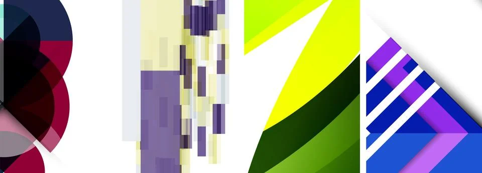 Sleek geometric abstract backgrounds composed of circles, lines, and triangles Illustrazione stock