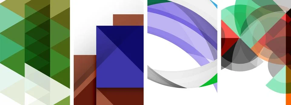 Sleek geometric abstract backgrounds composed of circles, lines, and triangles Stock Illustration