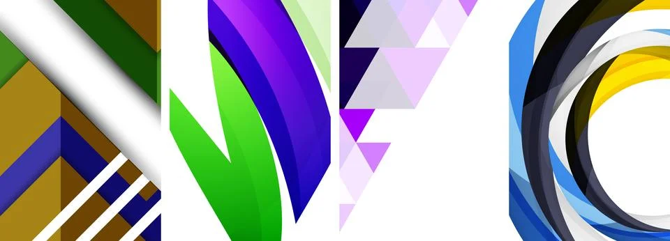 Sleek geometric abstract backgrounds composed of circles, lines, and triangles Stock Illustration