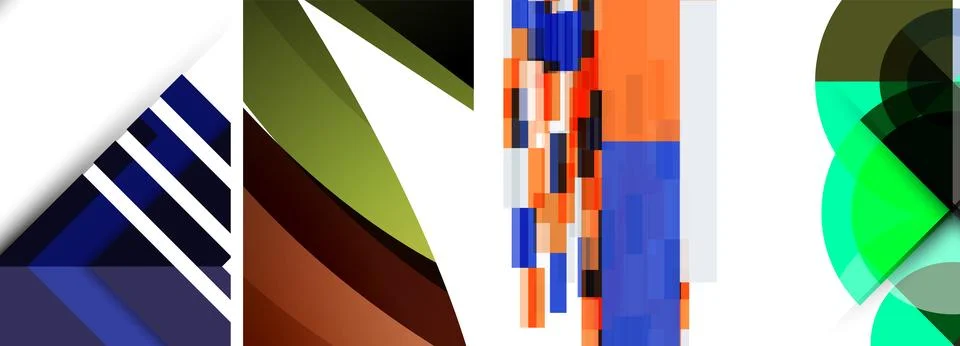 Sleek geometric abstract backgrounds composed of circles, lines, and triangles Stock Illustration