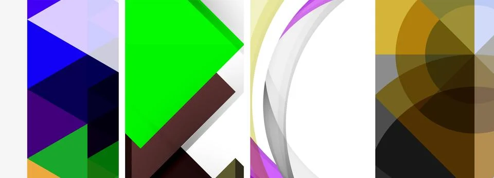 Sleek geometric abstract backgrounds composed of circles, lines, and triangles Stock Illustration