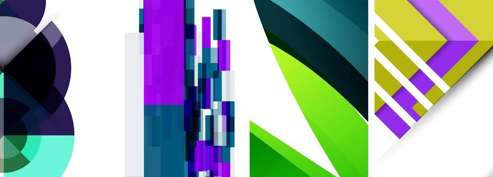 Sleek geometric abstract backgrounds composed of circles, lines, and triangles Stock Illustration