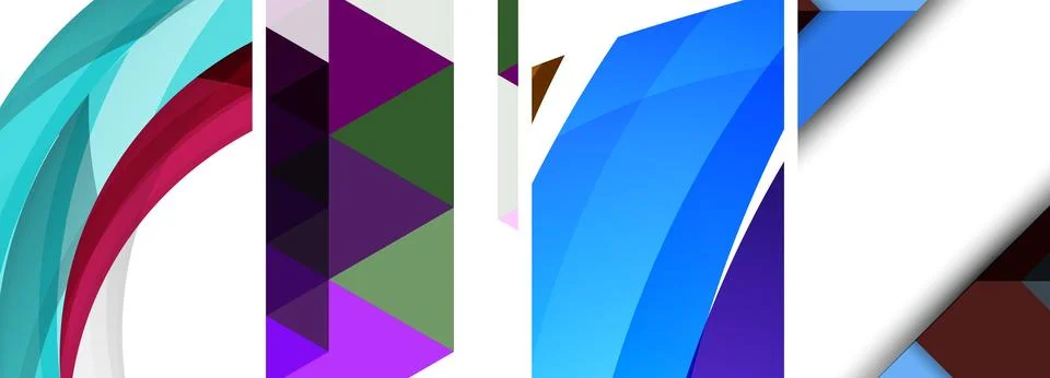 Sleek geometric abstract backgrounds composed of circles, lines, and triangles Stock Illustration