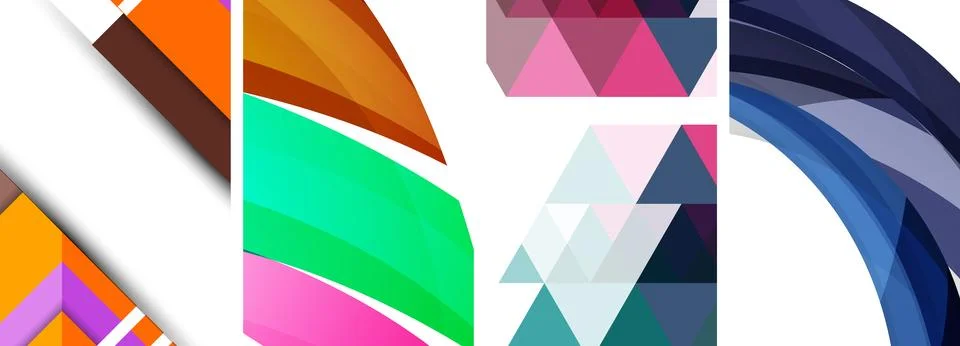 Sleek geometric abstract backgrounds composed of circles, lines, and triangles Stock Illustration