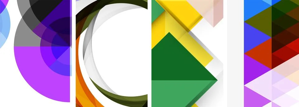 Sleek geometric abstract backgrounds composed of circles, lines, and triangles Stock Illustration