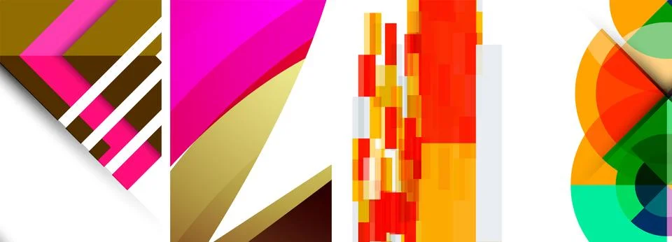Sleek geometric abstract backgrounds composed of circles, lines, and triangles Stock Illustration