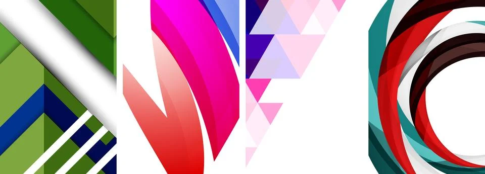 Sleek geometric abstract backgrounds composed of circles, lines, and triangles Stock Illustration
