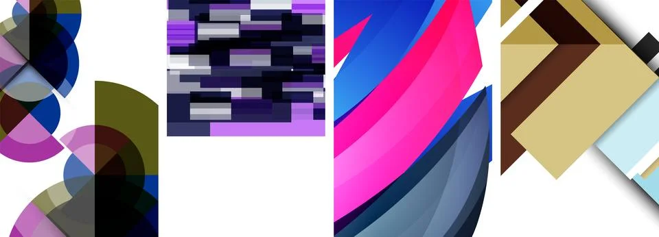 Sleek geometric abstract backgrounds composed of circles, lines, and triangles Stock Illustration