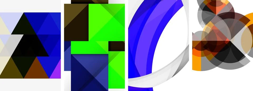 Sleek geometric abstract backgrounds composed of circles, lines, and triangles Stock Illustration