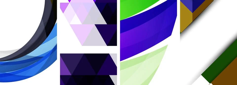 Sleek geometric abstract backgrounds composed of circles, lines, and triangles Stock Illustration