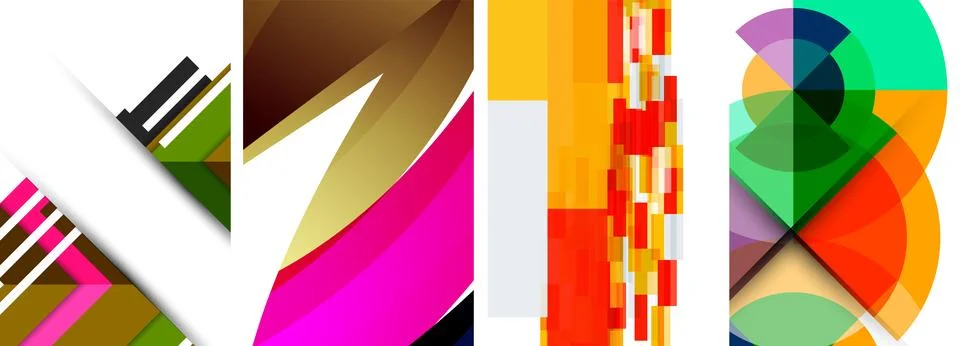 Sleek geometric abstract backgrounds composed of circles, lines, and triangles Stockillustratie