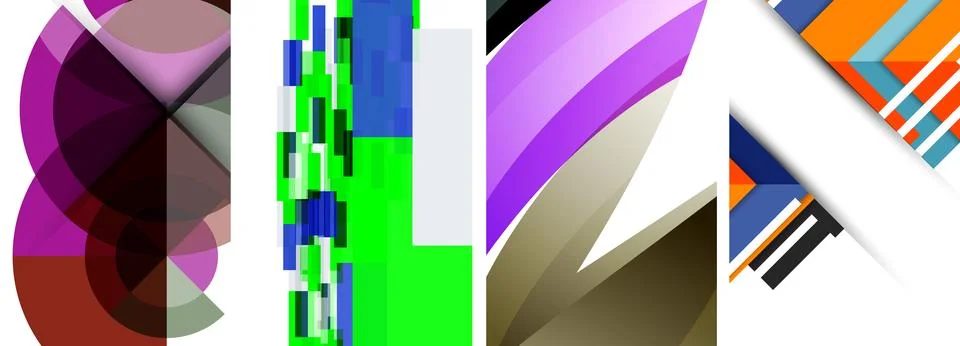 Sleek geometric abstract backgrounds composed of circles, lines, and triangles Stock Illustration