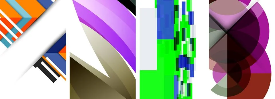 Sleek geometric abstract backgrounds composed of circles, lines, and triangles Illustrazione stock